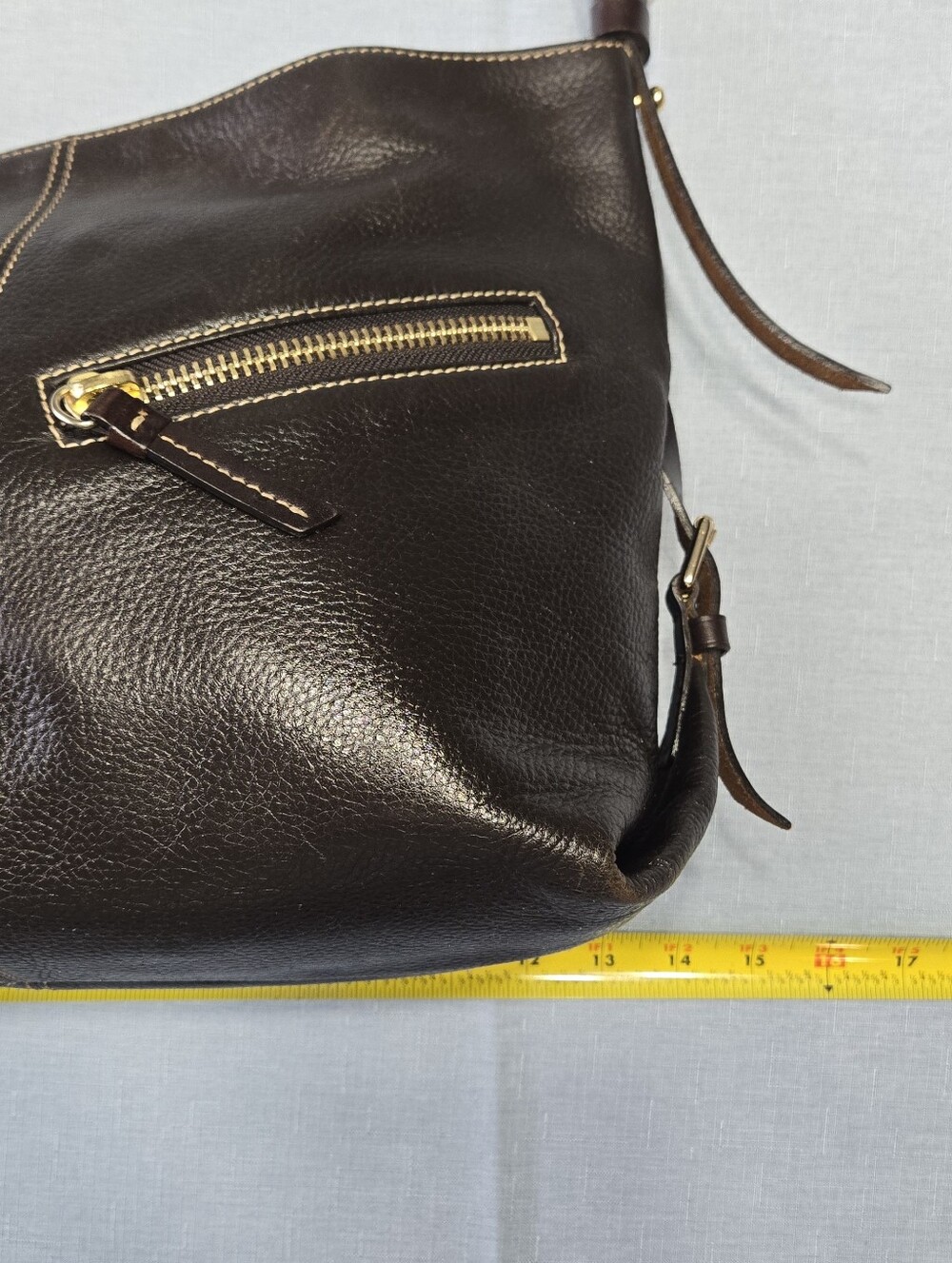 Dooney & Bourke Florentine Leather Hobo Shoulder Bag – Dark Brown Pebbled - Picture 3 of 17